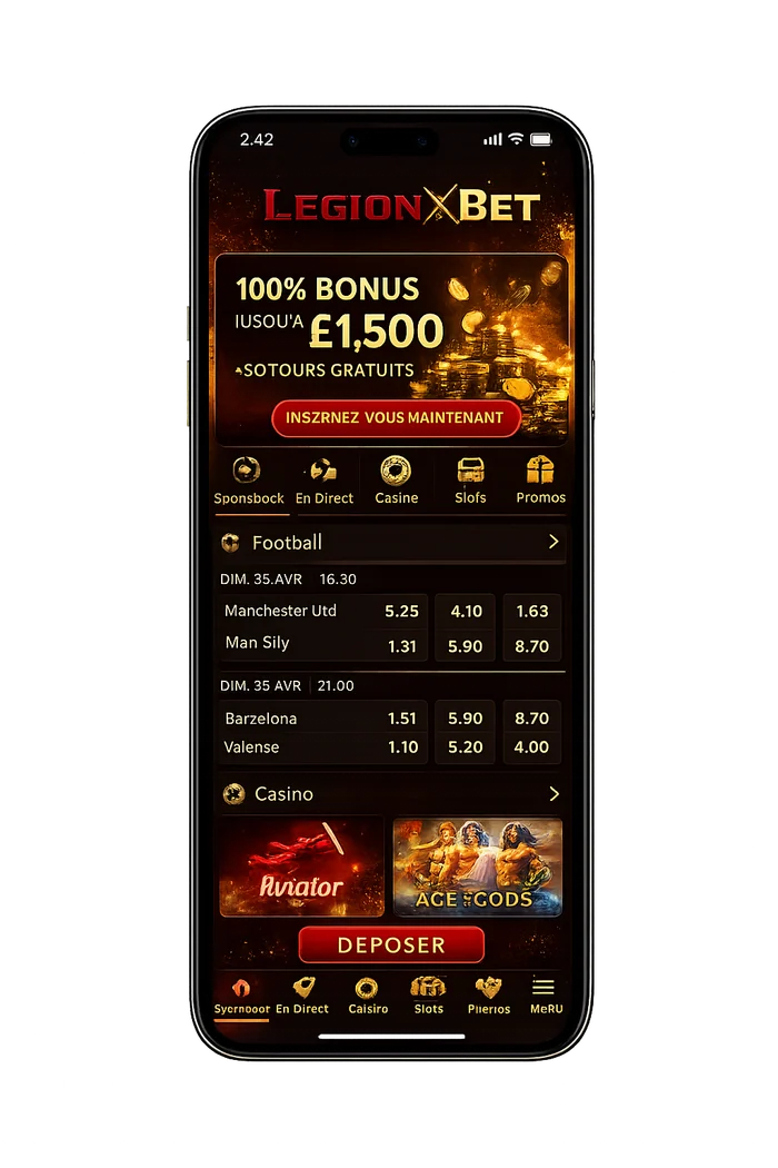 LegionBet casino and sportsbook on a smartphone